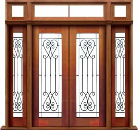 iron grille: double door + sidelight on left