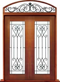 iron grille: double door + sidelight on left